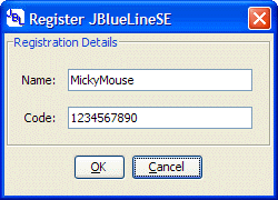 Entering registration details for JBlueLineSE.